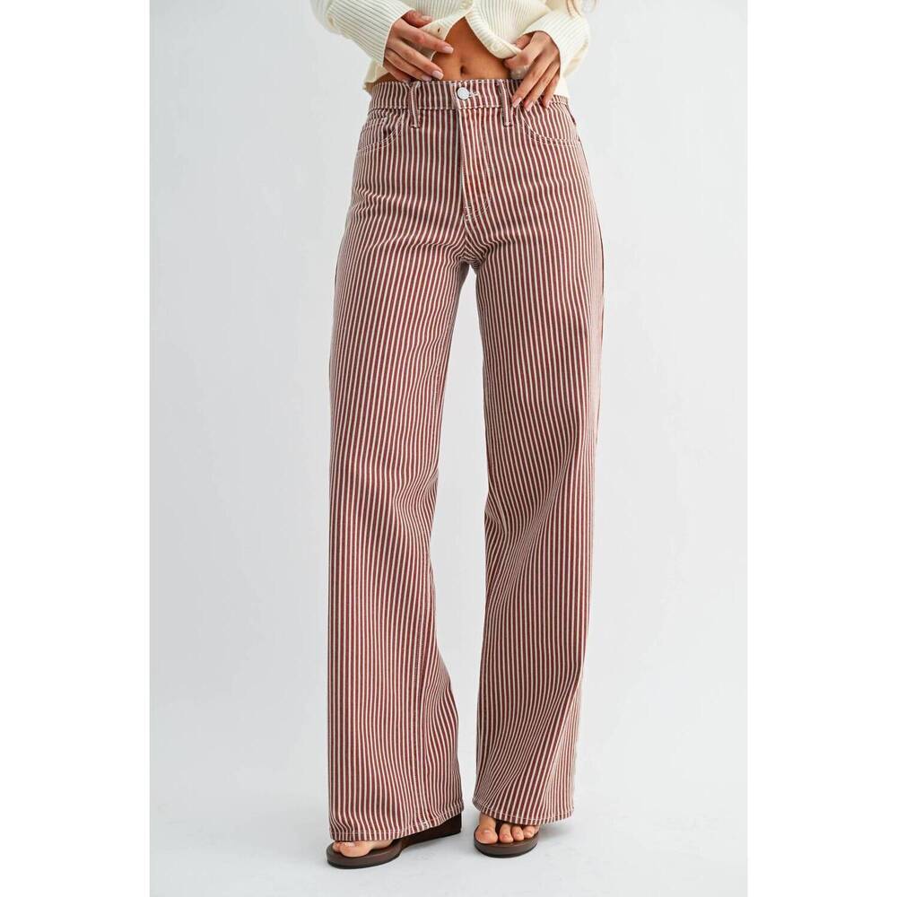 NEW JUST BLACK DENIM relaxed wide leg jeans in spice brown stripe
